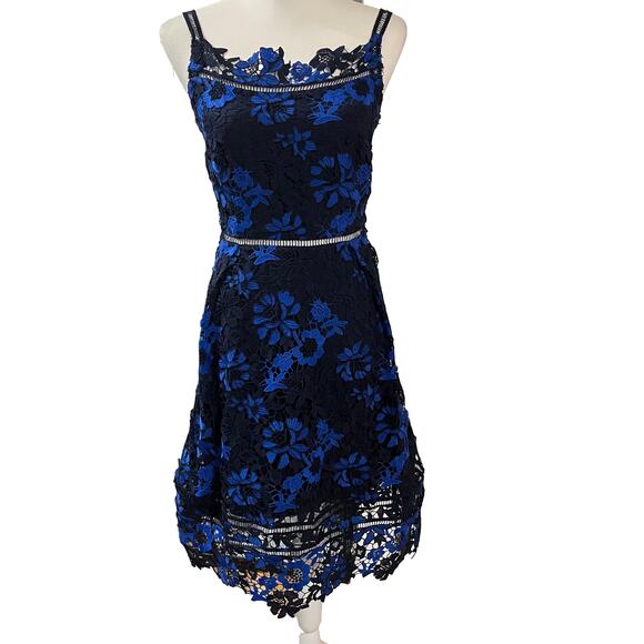 T Tahari Blue Lace A-Line Dress Size Small Elegant Cocktail Party Wedding Guest - Picture 9 of 16